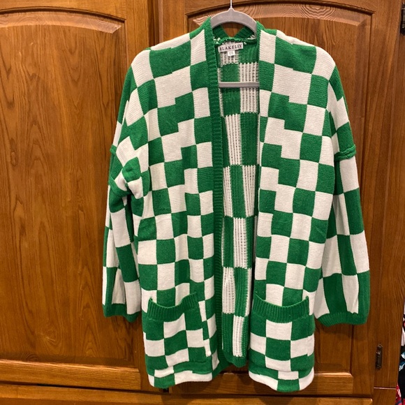 blakeley Sweaters - Blakeley oversized cardigan (one size) in green and white checkered print